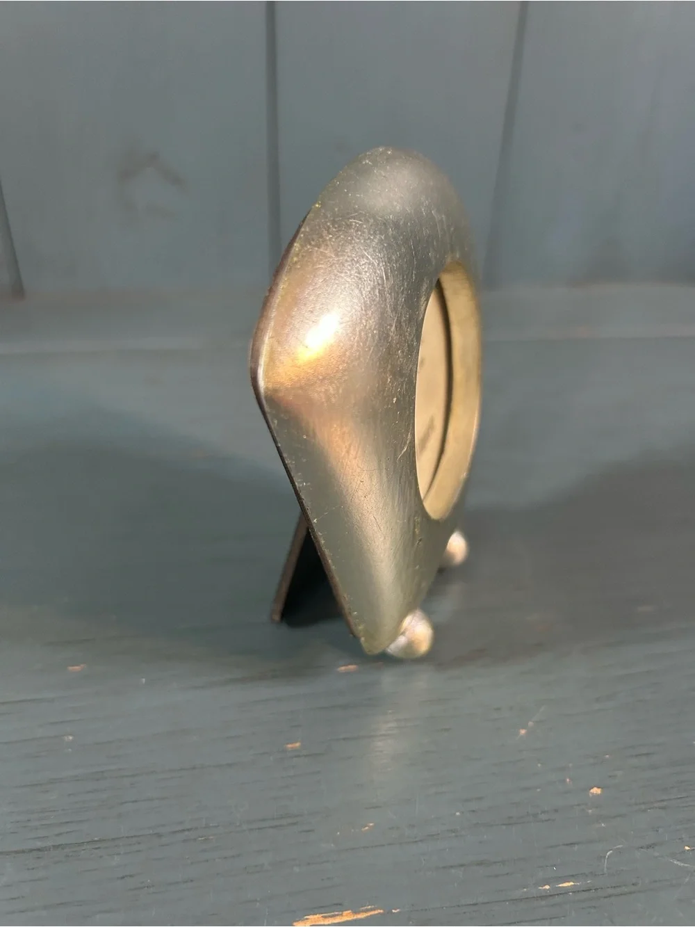 Vintage Pier 1 Imports Brushed Metallic Silver Round-Opening Table Frame | NOS